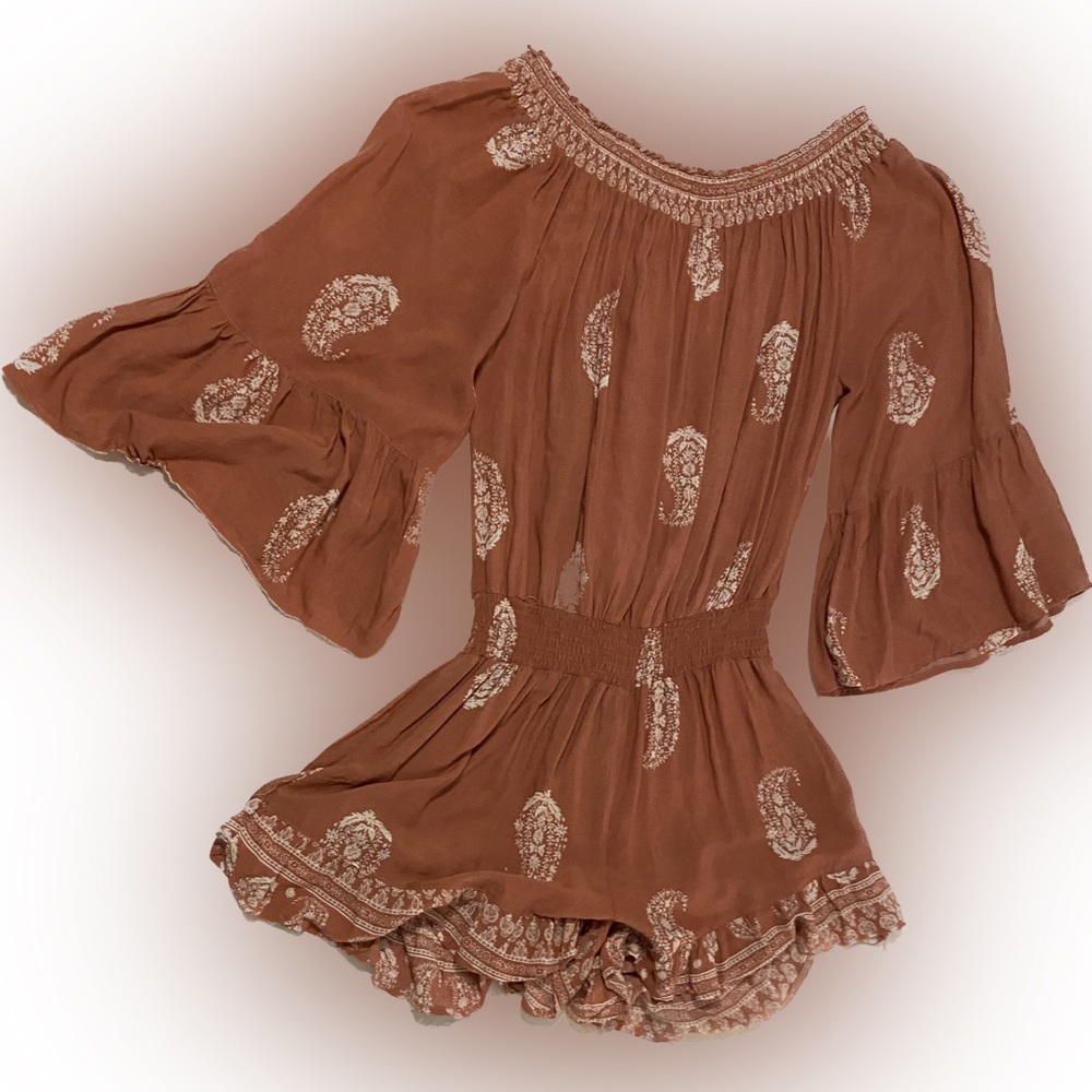 Surf Gypsy Paisley Print Off the Shoulder Beach Romper